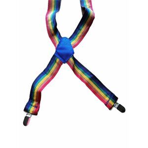 Rainbow Suspenders Y Back Adjustable Clip On Metal Clasps Boys Girls Accessories